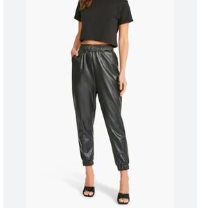 STEVE MADDEN RUN THE WORLD JOGGERS IN BLACK faux leather size large